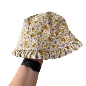 H&M Cream Bucket Hat with Yellow & Lavender Floral Print
